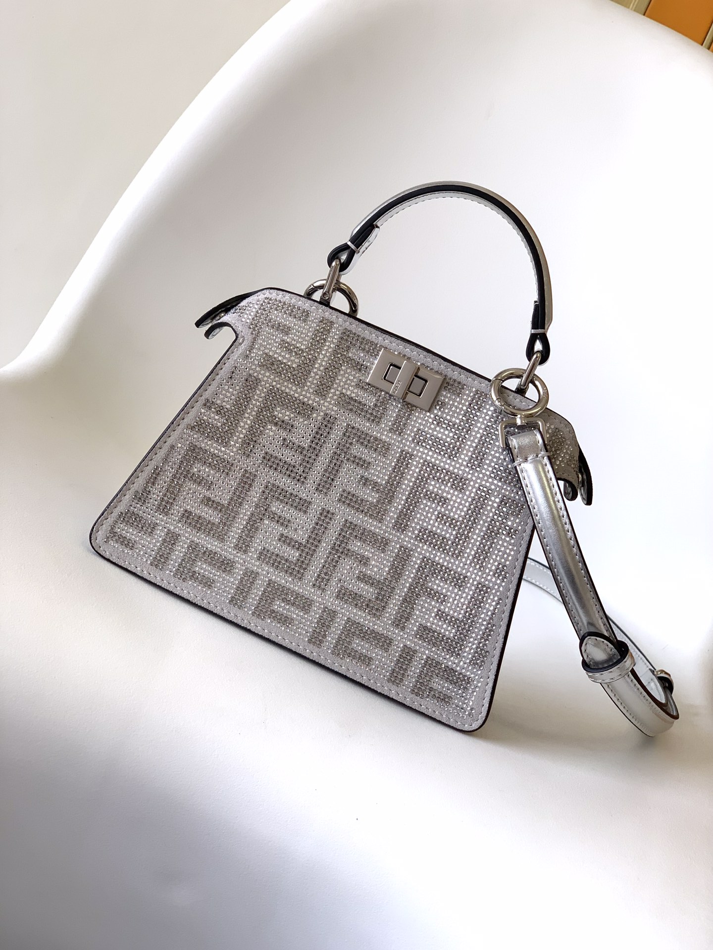 Fendi Peekaboo ISeeU Petite Silver Leather Bag